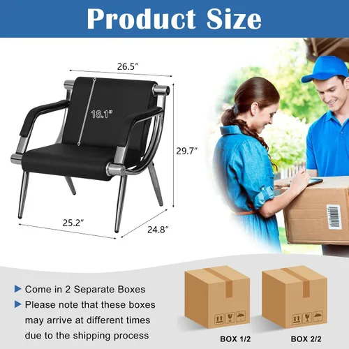 Vista 3 de kinbor Silla de invitados para sala de espera, silla de recepción de oficina de cuero PU, negro