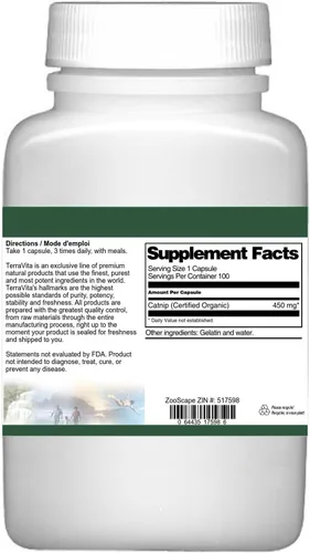 Vista 3 de Catnip (Certified Organic) - 450 mg (100 Cápsulas, ZIN: 517598)