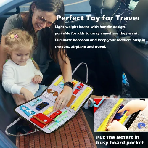 Vista 4 de Esjay Tablero Ocupado para Niños Pequeños, Tablero Sensorial para Habilidades Motoras Finas, Juguetes Montessori Actividades para Niños Pequeños