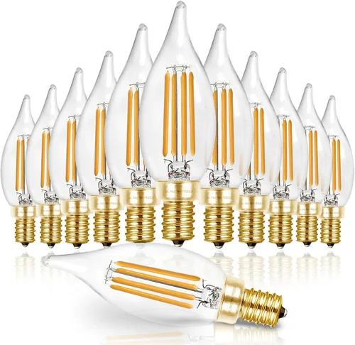 Vista 15 de Hizashi Bombilla de candelabro E12 de 40 W, bombillas LED de candelabro regulables CRI 90+, 4 W, 450 lm, 5000 K, luz blanca diurna, punta de llama