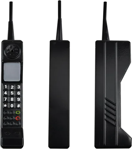 Vista 2 de Adorno retro de ladrillo para teléfono celular, modelo retro de los años 80 y 90, adorno de teléfono celular para simulación fotográfica, Negro