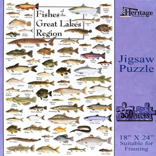 Vista 2 de Heritage Puzzle Peces de la Región de los Grandes Lagos 550 Piezas Peces de los Grandes Lagos