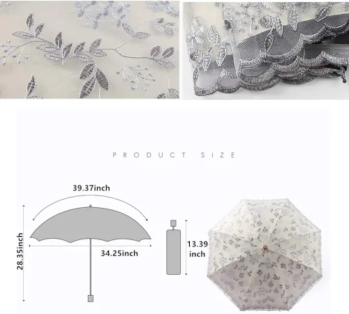 Vista 3 de Honeystore - Sombrilla decorativa para boda con bordado hecho a mano diseño de princesa