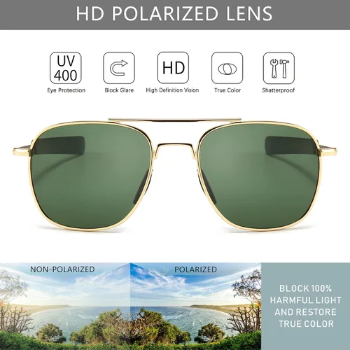 Vista 2 de SUNGAIT Gafas de sol polarizadas estilo militar Pilot Aviator para hombre con patillas de bayoneta