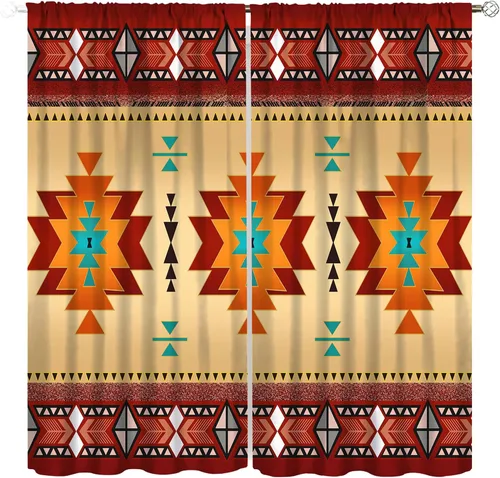 Vista 23 de YCness Cortinas aztecas para dormitorio, decoración geométrica étnica del suroeste para sala de estar, diseño tribal bohemio de elefante nativo