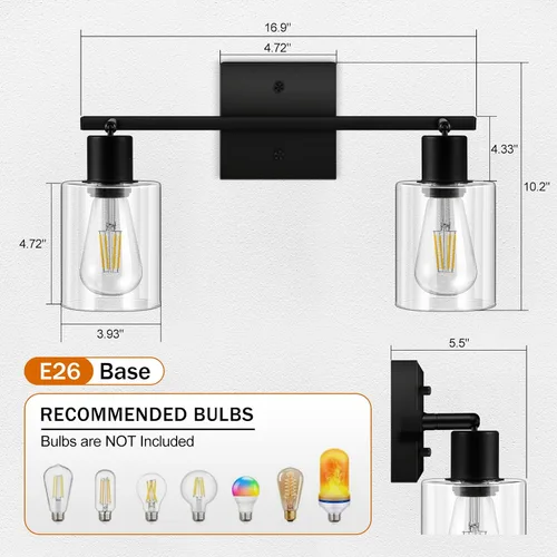 Vista 3 de Accesorios de iluminación de riel de techo para cocina, luces de pared negras de 2 luces, iluminación LED moderna con pantalla de vidrio, cabezal