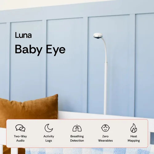 Vista 2 de Luna Smart Monitor de bebé y soporte de suelo, rastreador de movimiento de respiración del sueño sin sensores y cámara de seguridad de bombilla
