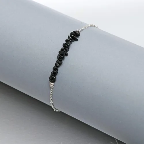Vista 6 de Gempires Natural Black Tourmaline Chips Bar Bracelet, 3-4 mm Chips With 7+1 inch Adjustable Silver Plated Chain (Black Tourmaline)
