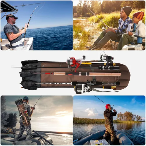 Vista 6 de FOUUAAOOU Bolsa para caña de pescar, bolsa para caña de pescar con tela Oxford plegable duradera, equipo de pesca portátil para hombres, regalos