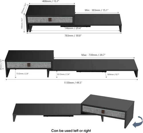 Vista 5 de Fenge - Soporte elevador para monitor de computadora con cajón para 2 o 3 monitores, soporte de escritorio ajustable en longitud y ángulo para Negro