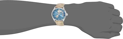 Vista 5 de Hamilton Reloj Jazzmaster Open Heart suizo automático caja de 1.654 in, esfera azul, correa de cuero beige (Modelo H32705842), Azul, Classic