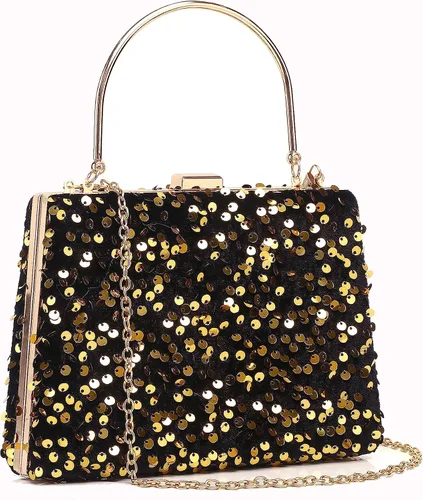 Vista 7 de Bolso de noche para mujer, con lentejuelas, trapezoidal, portátil, brillante, para fiesta, boda, cóctel, baile de graduación