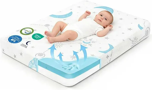 Vista 9 de PanKers Colchón Pack and Play, colchón de espuma viscoelástica prémium de doble cara para bebé, 38 x 26 pulgadas, colchón transpirable para Pack N