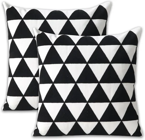 Vista 16 de Juego de 2 fundas de almohada decorativas bordadas, estilo bohemio, lona de algodón, para patio, sofá, sala de estar, 18 x 18 pulgadas