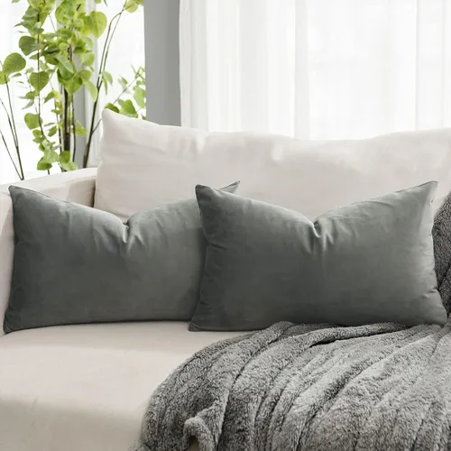 Vista 19 de Juego de 2 fundas de almohada decorativas de terciopelo de 14 x 14 pulgadas con cremallera, fundas de cojín cuadradas suaves y lisas de lujo