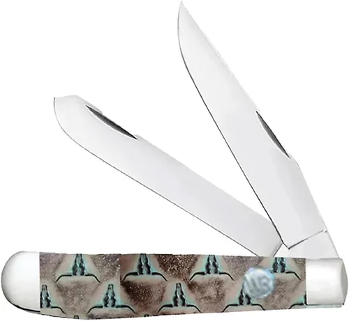 Vista 34 de WHISKEY BENT HAT CO. Navaja de bolsillo plegable tradicional Trapper de 4.125 pulgadas, longitud cerrada, cuchillas de acero inoxidable 440C (azteca)