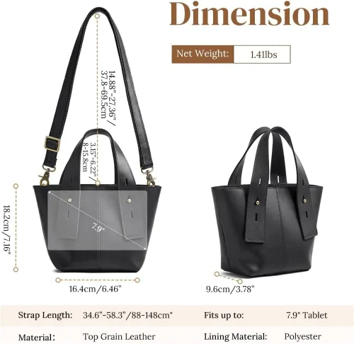 Vista 2 de Mini bolso cruzado de cuero genuino, bolso de hombro con asa superior, correa ajustable para mujer
