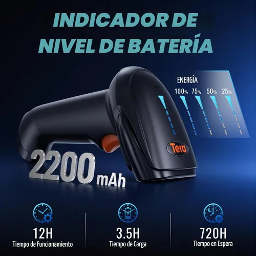 Vista 2 de Tera Escáner de código de barras 2D inalámbrico: con indicador de batería