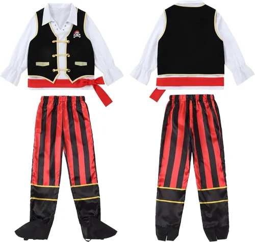 Vista 4 de Antbutler Disfraz de pirata para niños, disfraz de pirata para niños, disfraz de pirata de Halloween, disfraz de cosplay para niños de 3 a 12 años