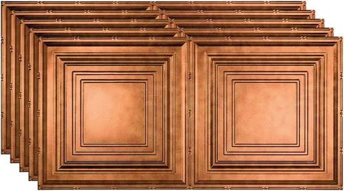 Vista 11 de FASÄDE Panel de techo decorativo de vinilo decorativo de 2 x 4 pies de estilo tradicional / patrón 3 en aluminio cepillado (paquete de 5)