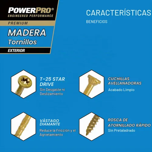 Vista 2 de Power Pro Tornillos para madera para exteriores, cabeza plana #9 x 3