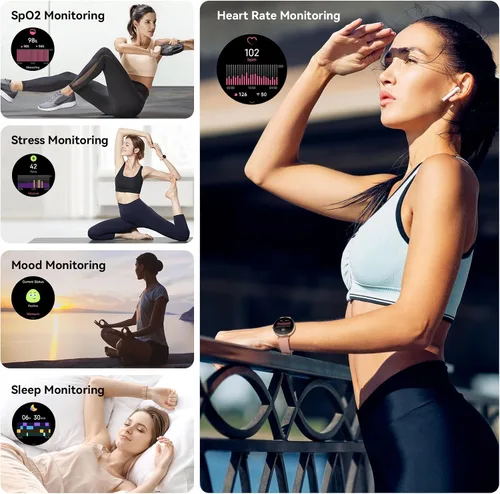 Vista 5 de Relojes inteligentes, reloj inteligente AMOLED de 1.19 pulgadas para mujer (respuesta/hacer llamadas), rastreador de actividad con más de 100 modos