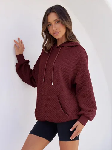 Vista 2 de MEROKEETY Sudadera acolchada de gran tamaño para mujer, de manga larga, con cordón y bolsillo