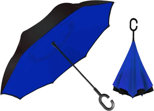 Vista 90 de MRTLLOA - Paraguas invertido de gran tamaño de 40/49/56 pulgadas - Sombrilla doble capa resistente al viento, con mango en forma de C y tamaño golf