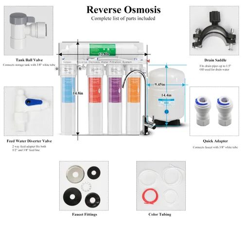 Vista 6 de Geekpure Sistema de filtro de agua potable de ósmosis inversa, 75GPD, RO-TW