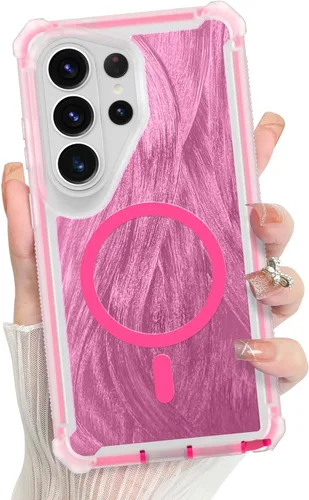 Vista 107 de Bonoma - Funda compatible con Samsung Galaxy S21 Plus, diseño de corazón con purpurina, color rosa Support for MagSafe, Plating Magnetic Case TPU