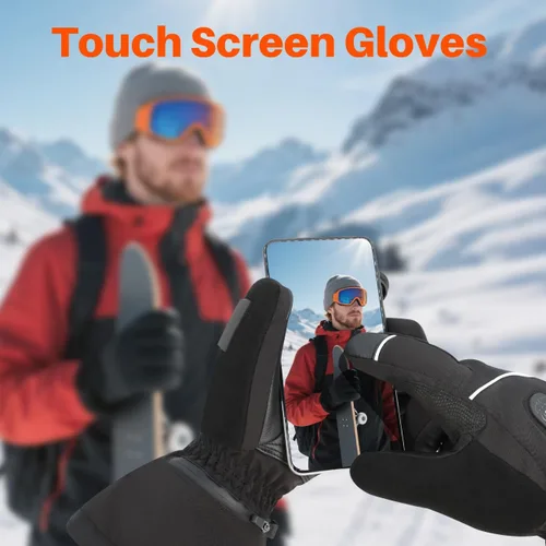 Vista 6 de Guantes eléctricos con calefacción, guantes de esquí impermeables y resistentes al viento con batería recargable y pantalla táctil, tres ajustes