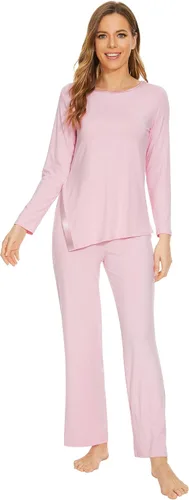 Vista 24 de WiWi Conjunto de pijama para mujer, súper suave, manga larga, ropa de dormir, ropa de dormir, ropa de descanso, viscosa de bambú, S-XXL A-aqua