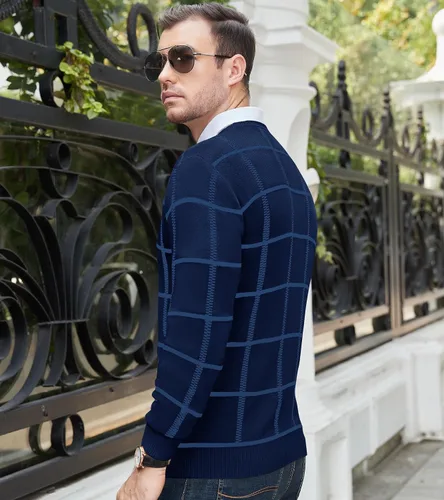 Vista 17 de MAGNIVIT Suéteres de punto de diseño básico para hombre, de algodón, suave, cuello redondo, para otoño e invierno