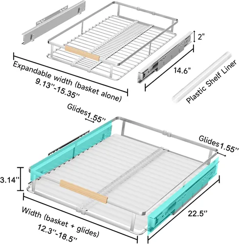 Vista 2 de Paquete de 1 organizador de gabinete extraíble expandible, cajones deslizantes para armarios de cocina, guías de cajones resistentes para el hogar