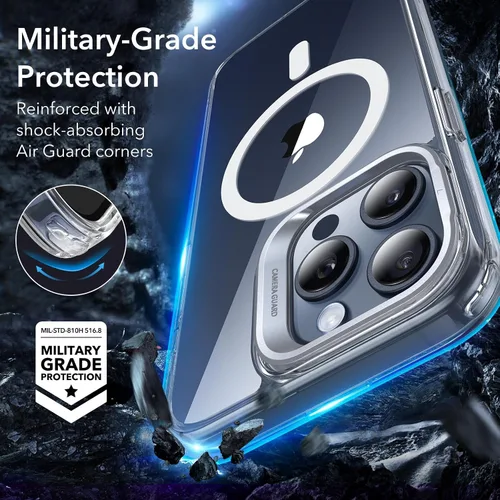 Vista 6 de ESR Funda para iPhone 15 Pro Max, Compatible con MagSafe, Funda Protectora Transparente de Grado Militar para iPhone 15 Pro Max, Funda de Teléfono