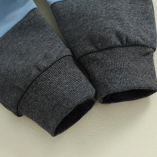 Vista 7 de Conjunto de pantalones para bebés y niños, sudadera larga con capucha y bloques de color, conjunto de ropa para otoño e invierno