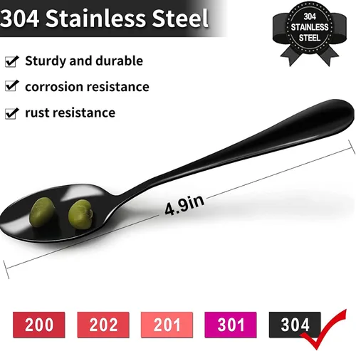 Vista 3 de 8pcs Demitasse Espresso Cucharas, 4.9 pulgadas de acero inoxidable Mini cuchara de café cucharas pequeñas para postre (negro)