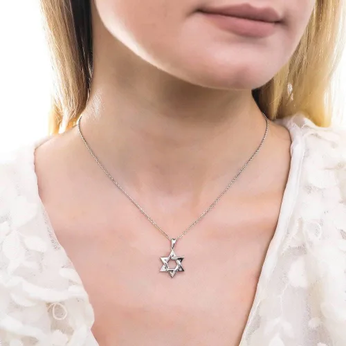 Vista 3 de BERRICLE Collar con colgante de estrella de David de plata de ley, unisex, chapado en rodio, Plata esterlina