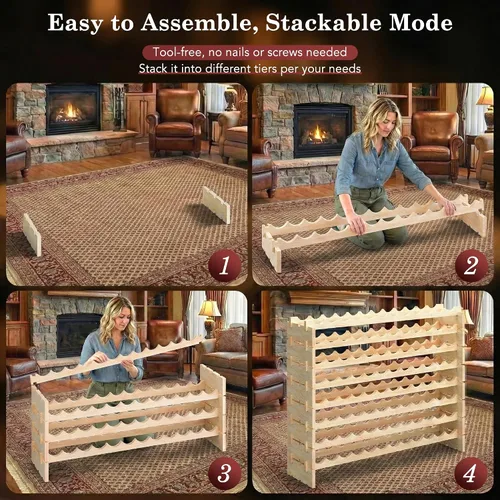 Vista 3 de ZENY Estante modular apilable para 96 botellas, soporte independiente para botellas de vino de 8 niveles, estante de almacenamiento de vino