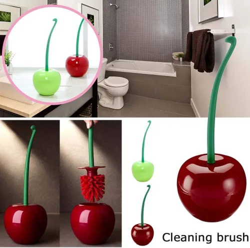 Vista 4 de Cepillo de inodoro de plástico con forma de cereza creativa Herramienta de limpieza de baño Cepillo de inodoro de decoración Vino Rojo