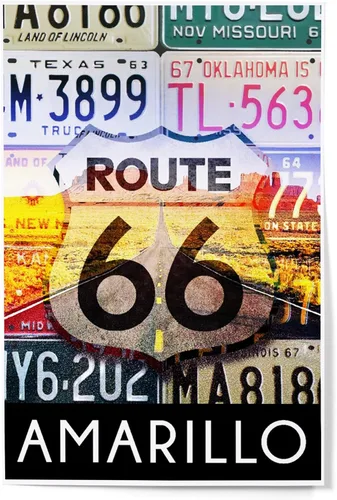 Vista 9 de Lantern Press Decoración de pared con impresión artística de 8 x 12 pulgadas, amarillo Texas, placas de matrícula Route 66