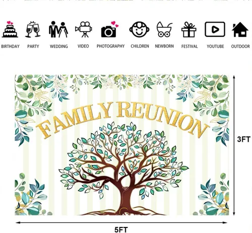 Vista 6 de Lofaris Telón de fondo de reunión familiar de 5 x 3 pies, árbol genealógico, hojas de eucalipto, bienvenidos a nuestros miembros de la familia