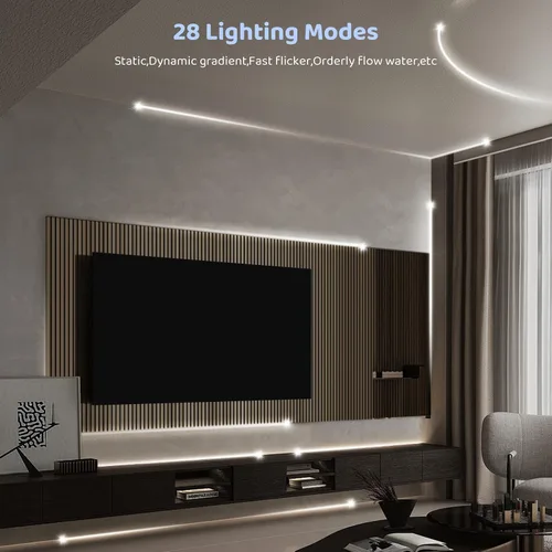 Vista 4 de Tira de luces LED blancas de 65.6 pies, 6500 K, tira de luz LED blanca que fluye de agua corriente con panel táctil, control inalámbrico, 28 modos