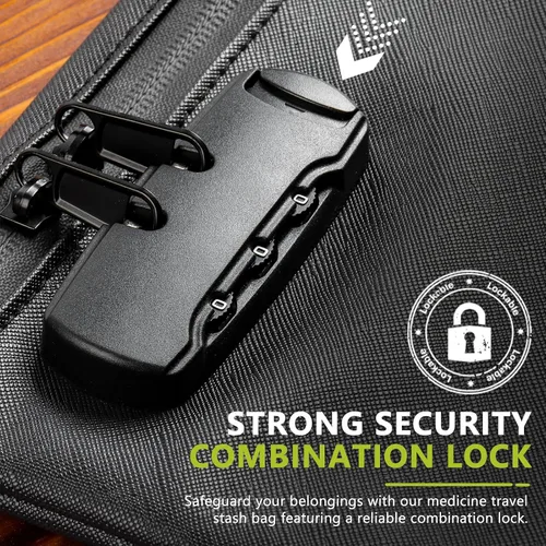 Vista 4 de OZCHIN Bolsa a prueba de olores con cerradura de combinación de 10 x 7 pulgadas, bolsa de bloqueo de piel sintética impermeable con cerradura, gran