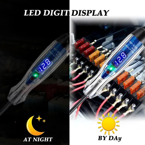 Vista 4 de Luz de prueba automotora, probador de circuito digital LED de 3-60 V CC, probador de luz resistente con voltímetro, probador de voltaje automático