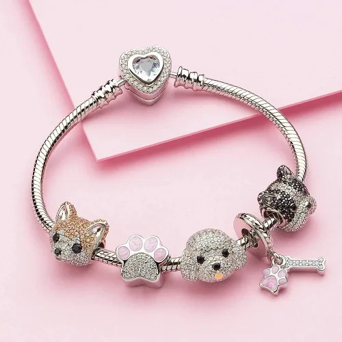 Vista 3 de ATHENAIE 925 Sterling Silver Mixed CZ Cute Akita Bichon Poodle Husky French Bulldog Puppy Dog Charms Animal Bead for Bracelet
