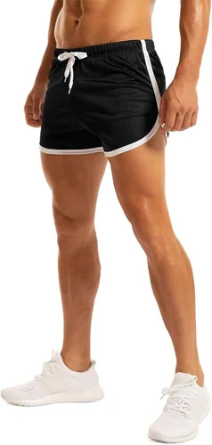 Vista 4 de Ouber Pantalones cortos ajustados para hombre, culturismo, entrenamiento, gimnasio, correr, pantalones cortos de levantamiento ajustados