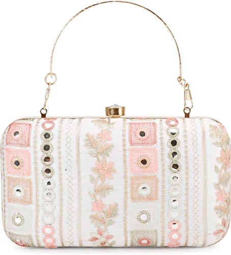 Vista 2 de LONGING TO BUY Embrague de caja de diseño hecho a mano para mujeres, embrague bordado Zari para mujeresembrague de mano para mujeres