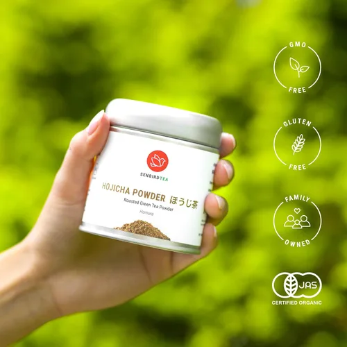 Vista 4 de Senbird Polvo de Hojicha Premium – Matcha tostado japonés de Kioto, Japón – Té en polvo en lata hermética (1.06 oz/30g)