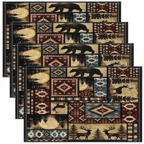 Vista 42 de Erosebridal Juego de 4 manteles individuales rústicos del oeste de 12 x 18 pulgadas, manteles individuales azteca del suroeste, manteles